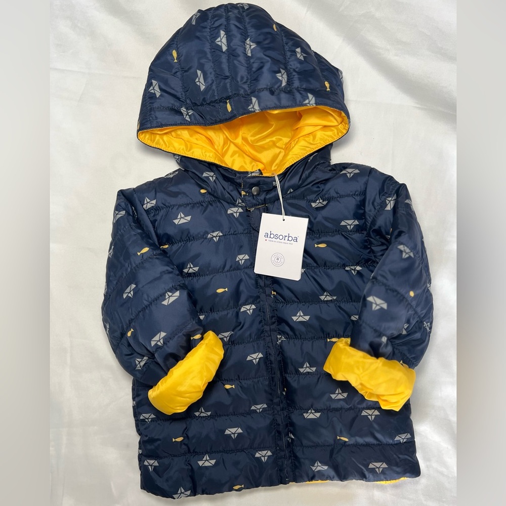 Absorba Boutique Paris, Toddler Winter Jacket, Navy with Sailboats, 23M